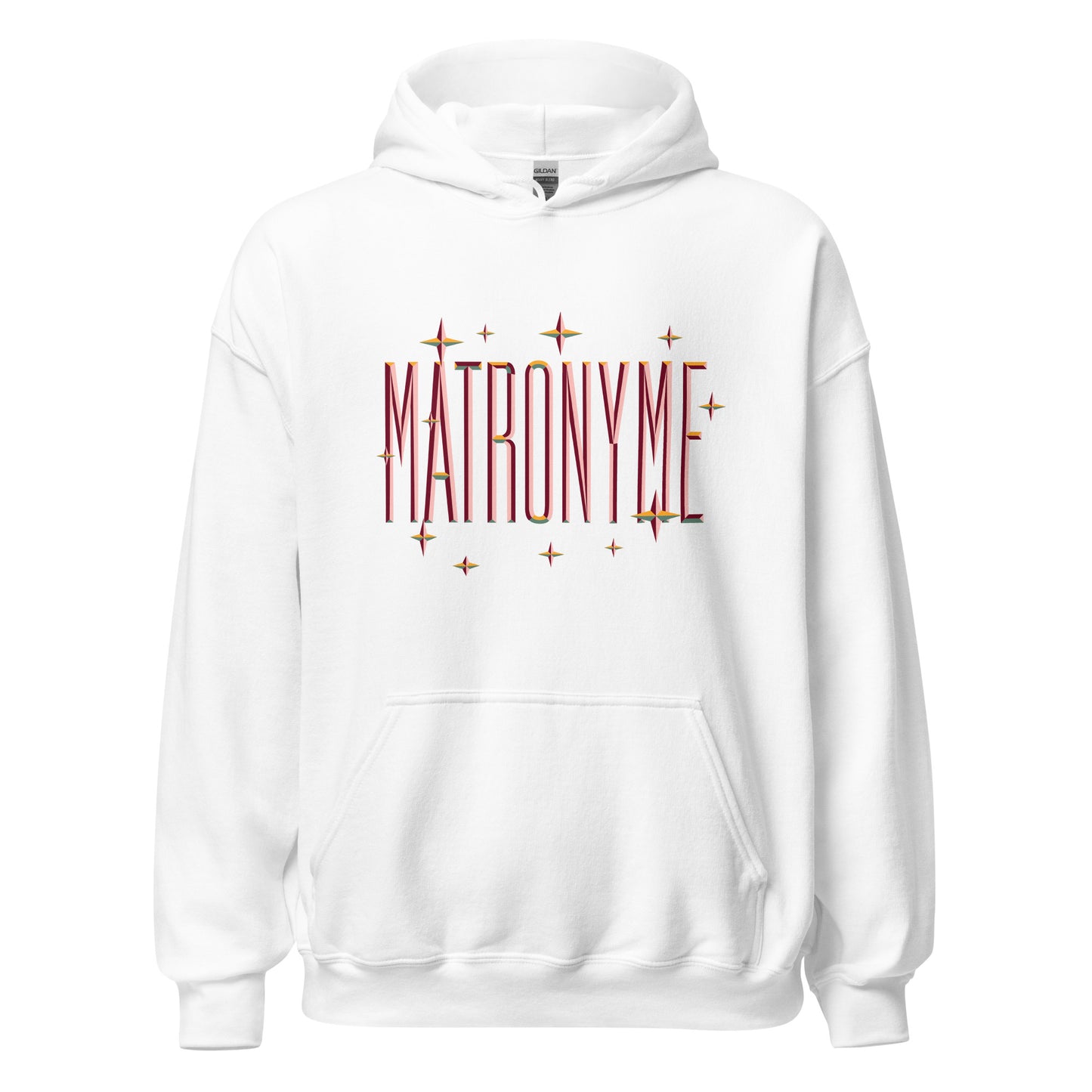 Hoodie "Matronyme" orange blanc – vue de face | Inès m.