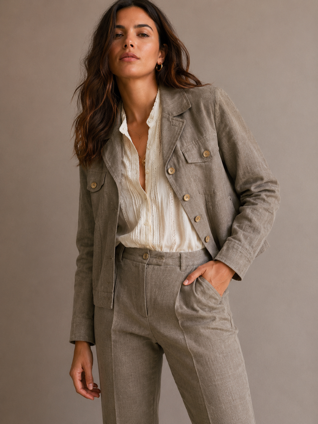 Veste en lin - Kaki – vue 1 | Inès m.