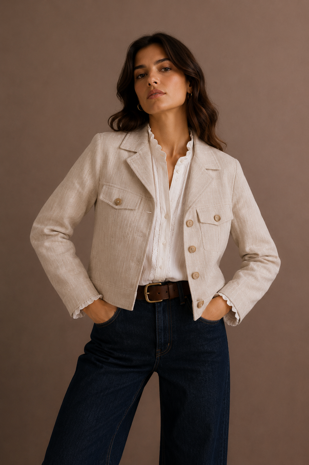 Veste en lin - Crème – vue 1 | Inès m.