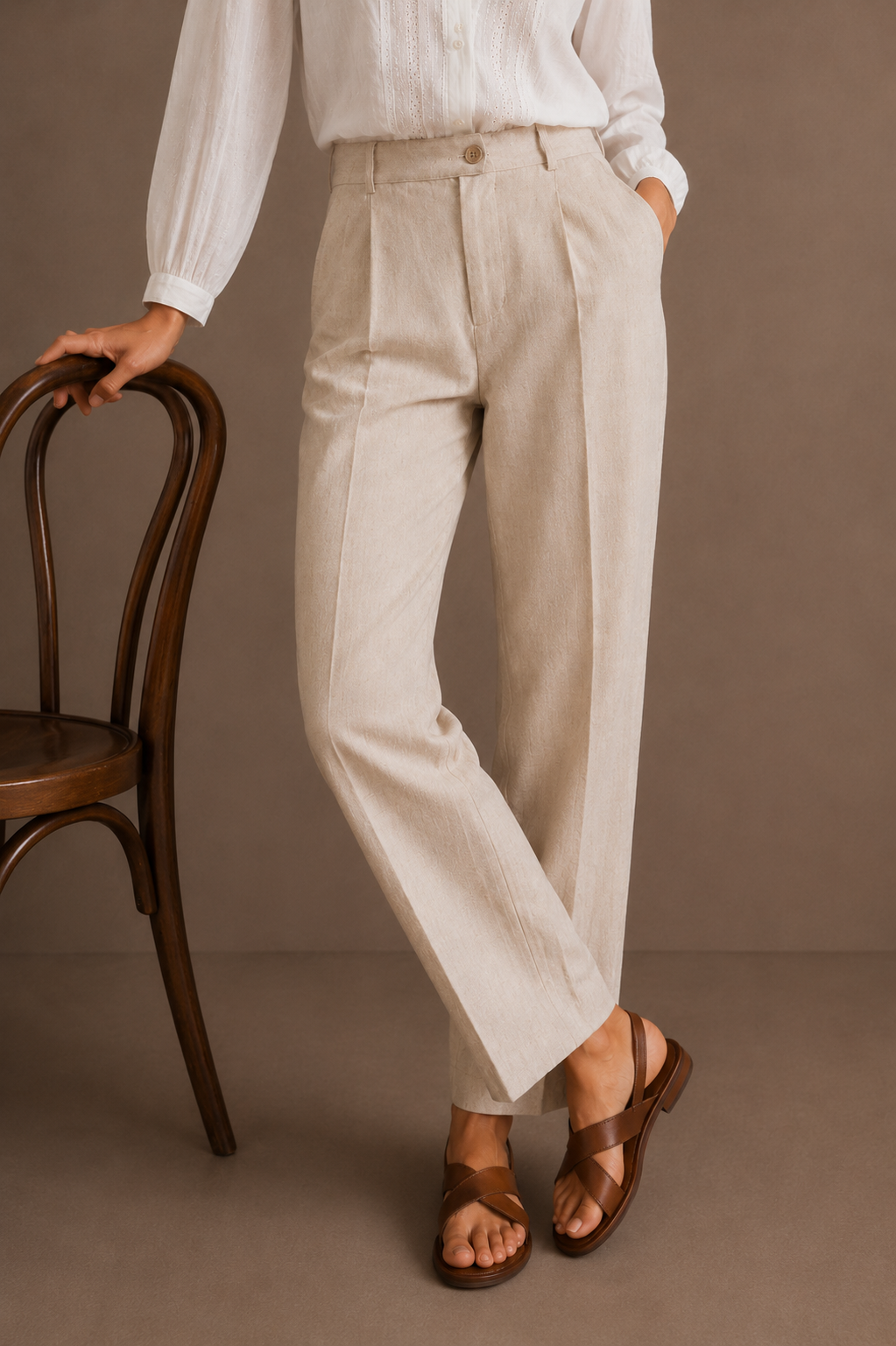 Pantalon en lin - Crème – vue 2 | Inès m.