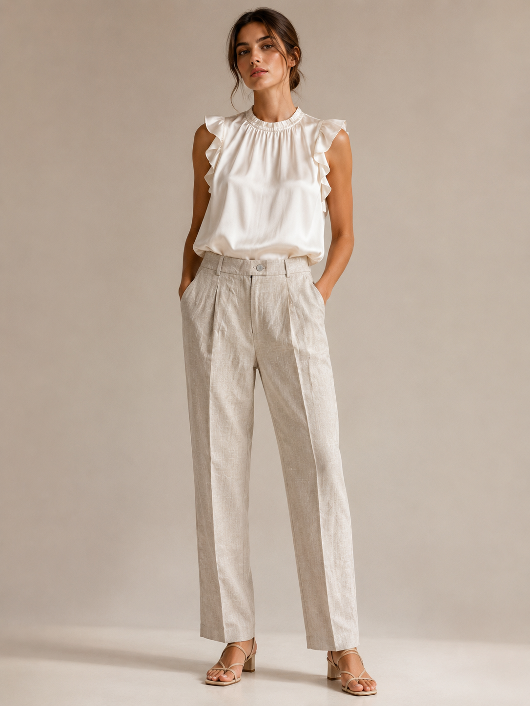Pantalon en lin - Kaki – vue 2 | Inès m.