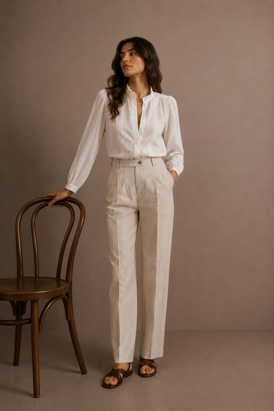 Pantalon en lin - Kaki – vue 1 | Inès m.