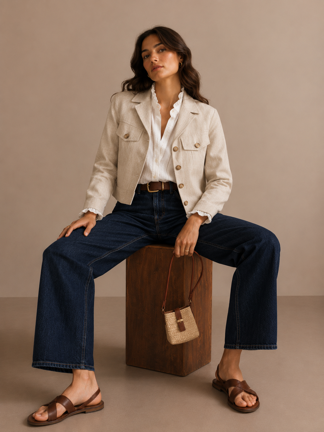 Veste en lin - Crème – vue 2 | Inès m.