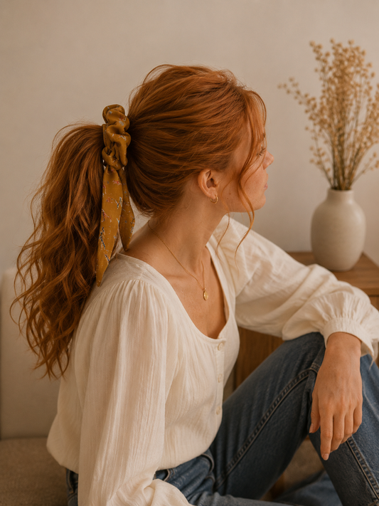 Chouchou à ruban upcyclé – Fleuri – vue 1 | Inès m.