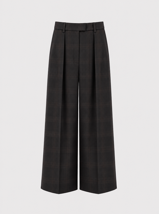 Pantalon évasé en laine froide - Ecossais – vue 1 | Inès m.