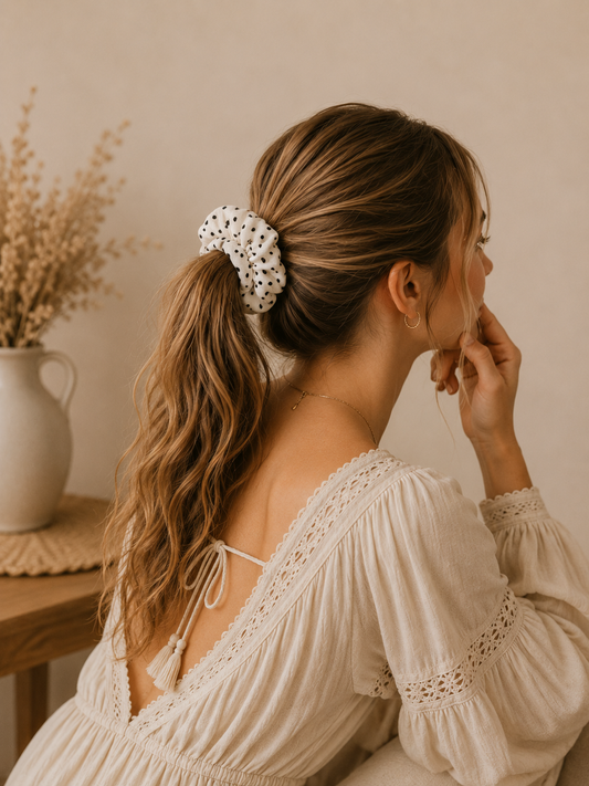 Chouchou upcyclé – Pois Parisiens – vue 1 | Inès m.