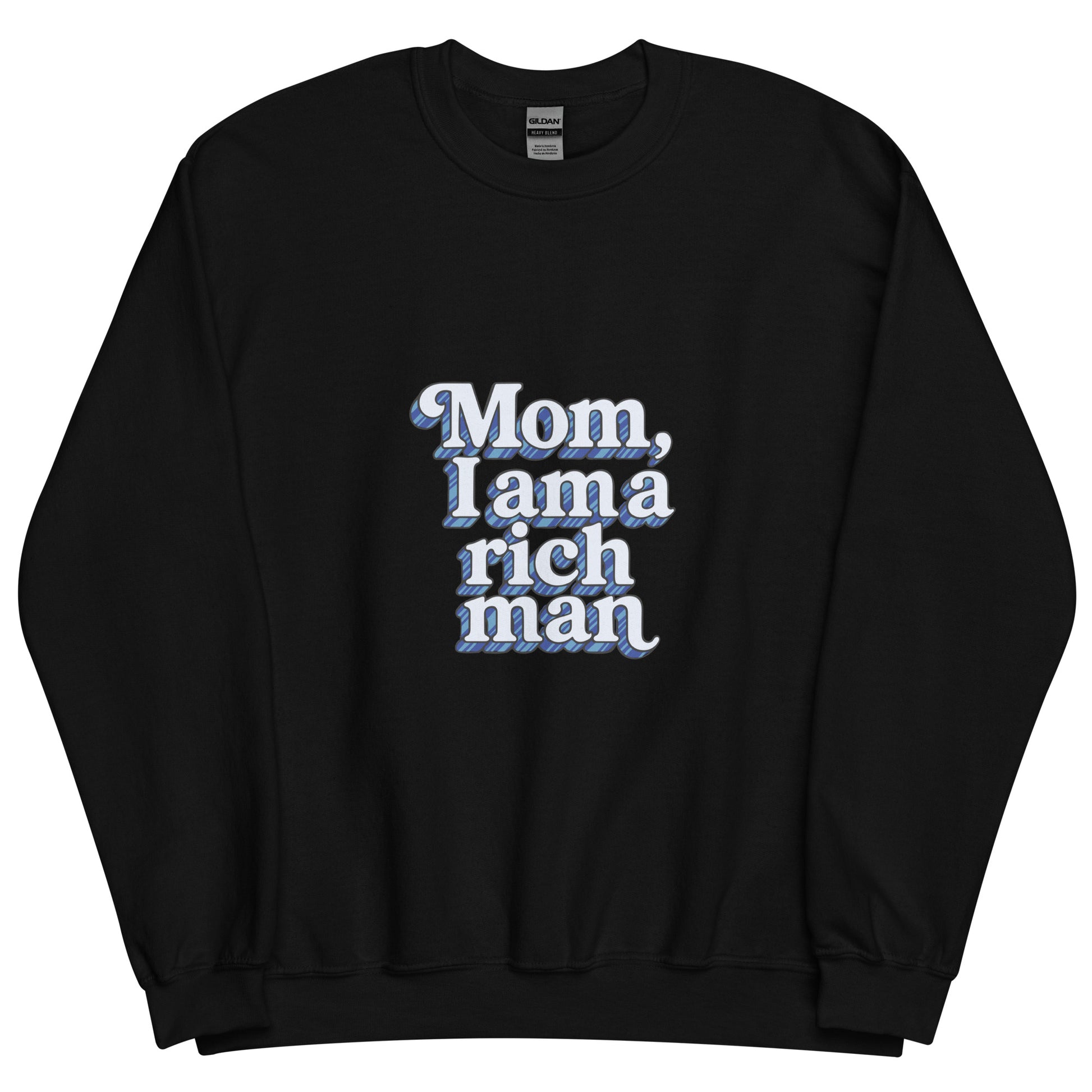 Sweat "Mom, I'm a rich man" bleu noir – vue de face | Inès m.