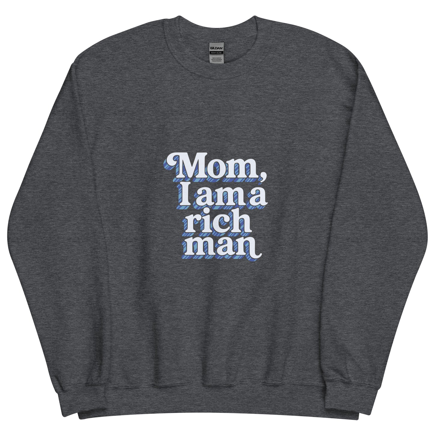 Sweat "Mom, I'm a rich man" bleu gris anthracite – vue de face | Inès m.