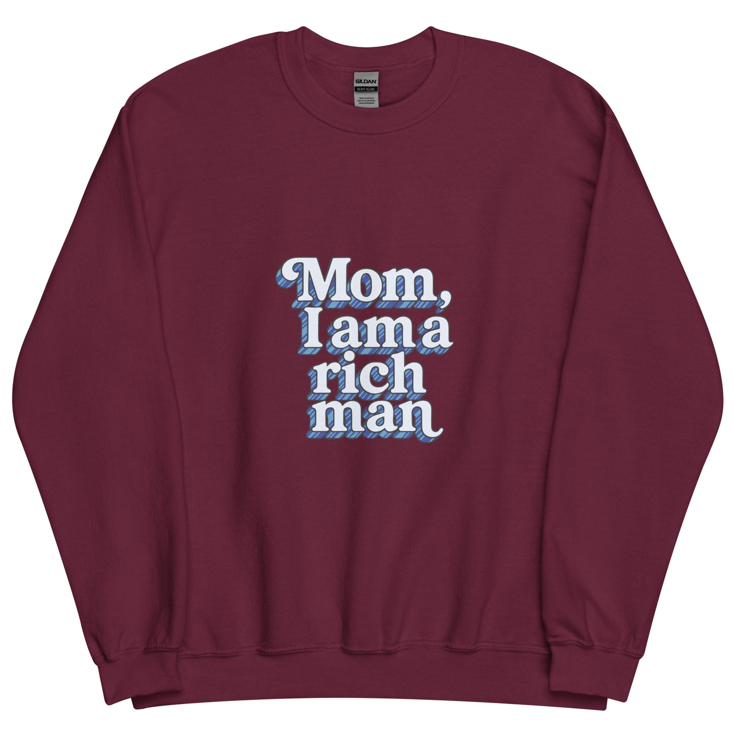 Sweat "Mom, I'm a rich man" bleu bordeaux – vue de face | Inès m.