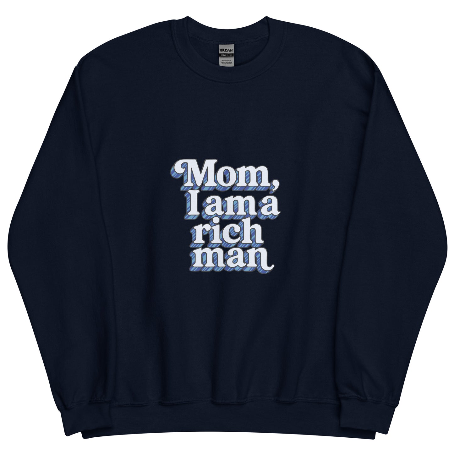 Sweat "Mom, I'm a rich man" bleu bleu marine – vue de face | Inès m.