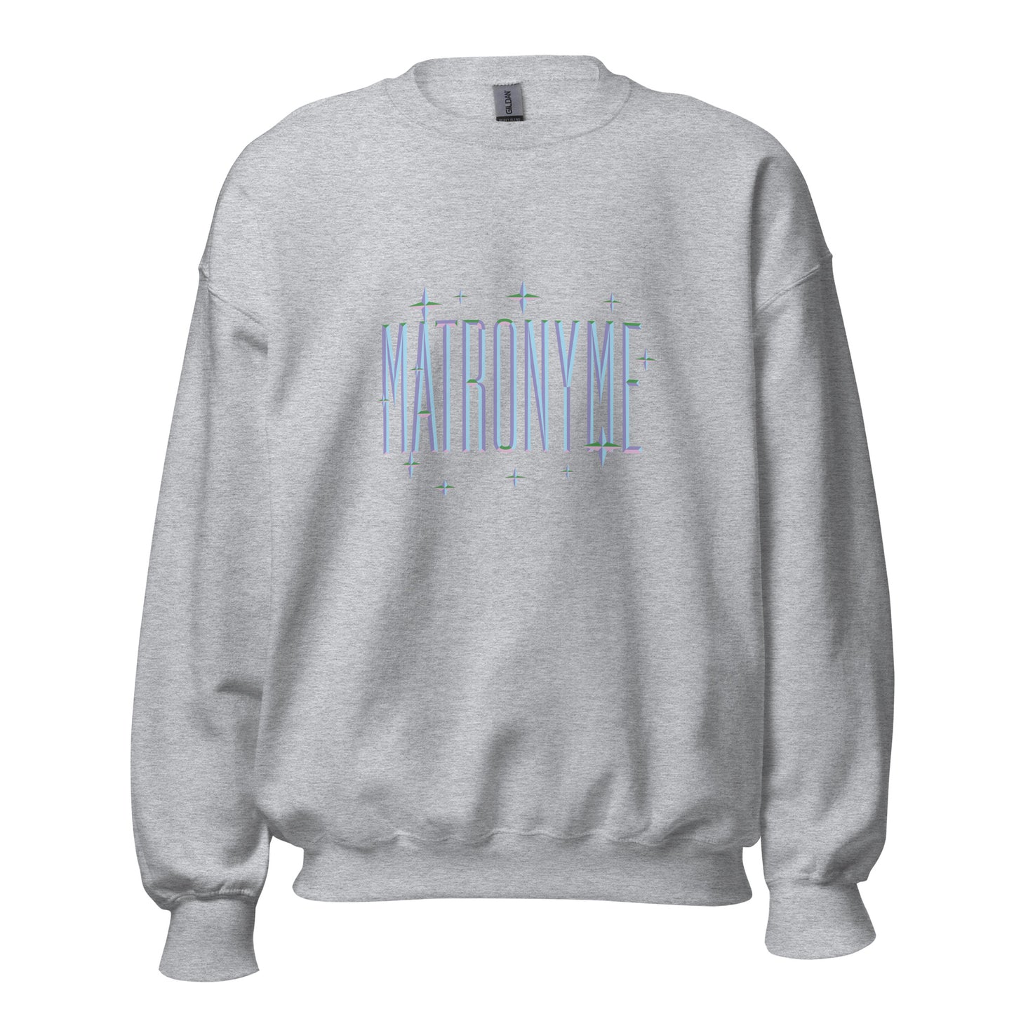 Sweat "Matronyme" bleu gris chiné – vue de face | Inès m.