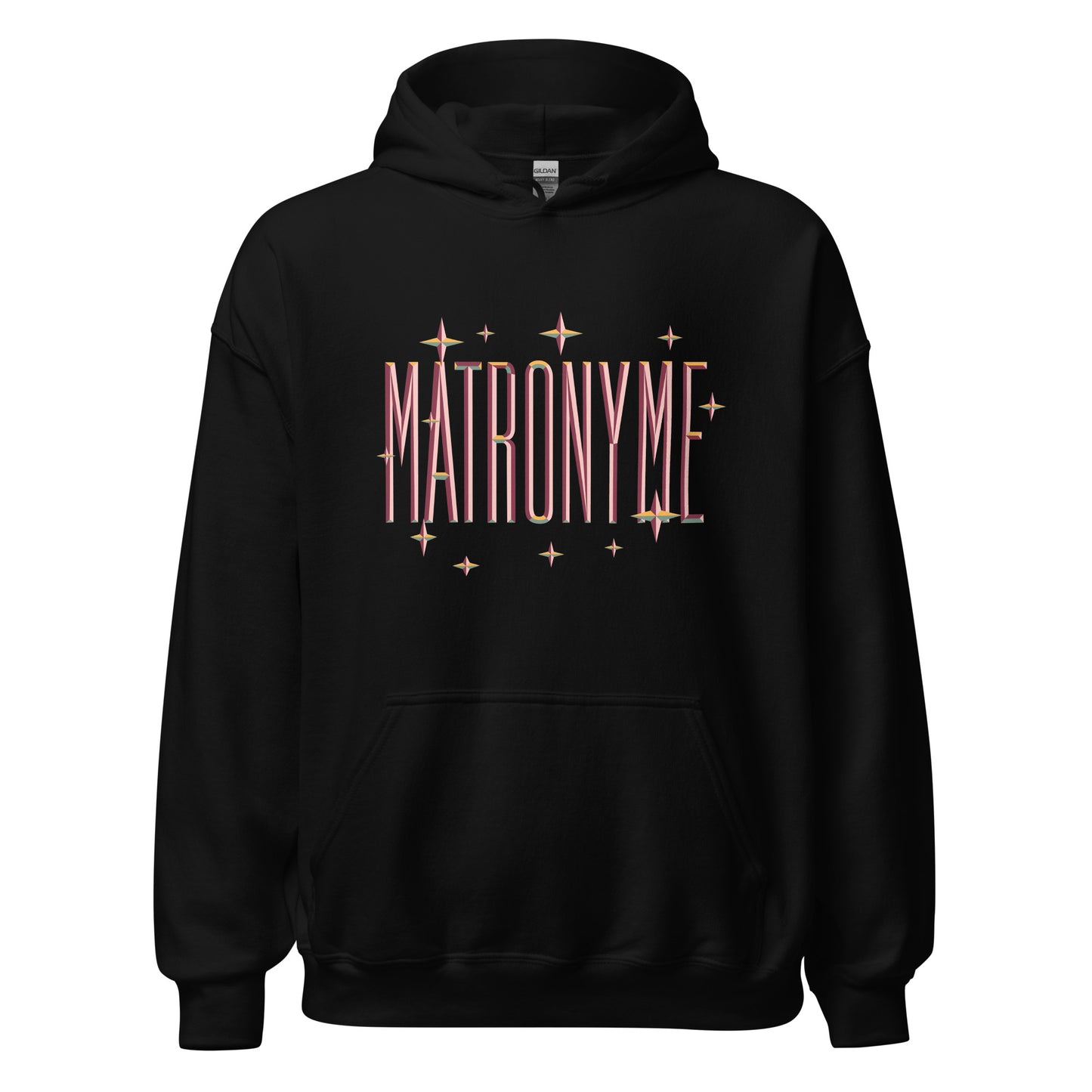 Hoodie "Matronyme" orange noir – vue de face | Inès m.