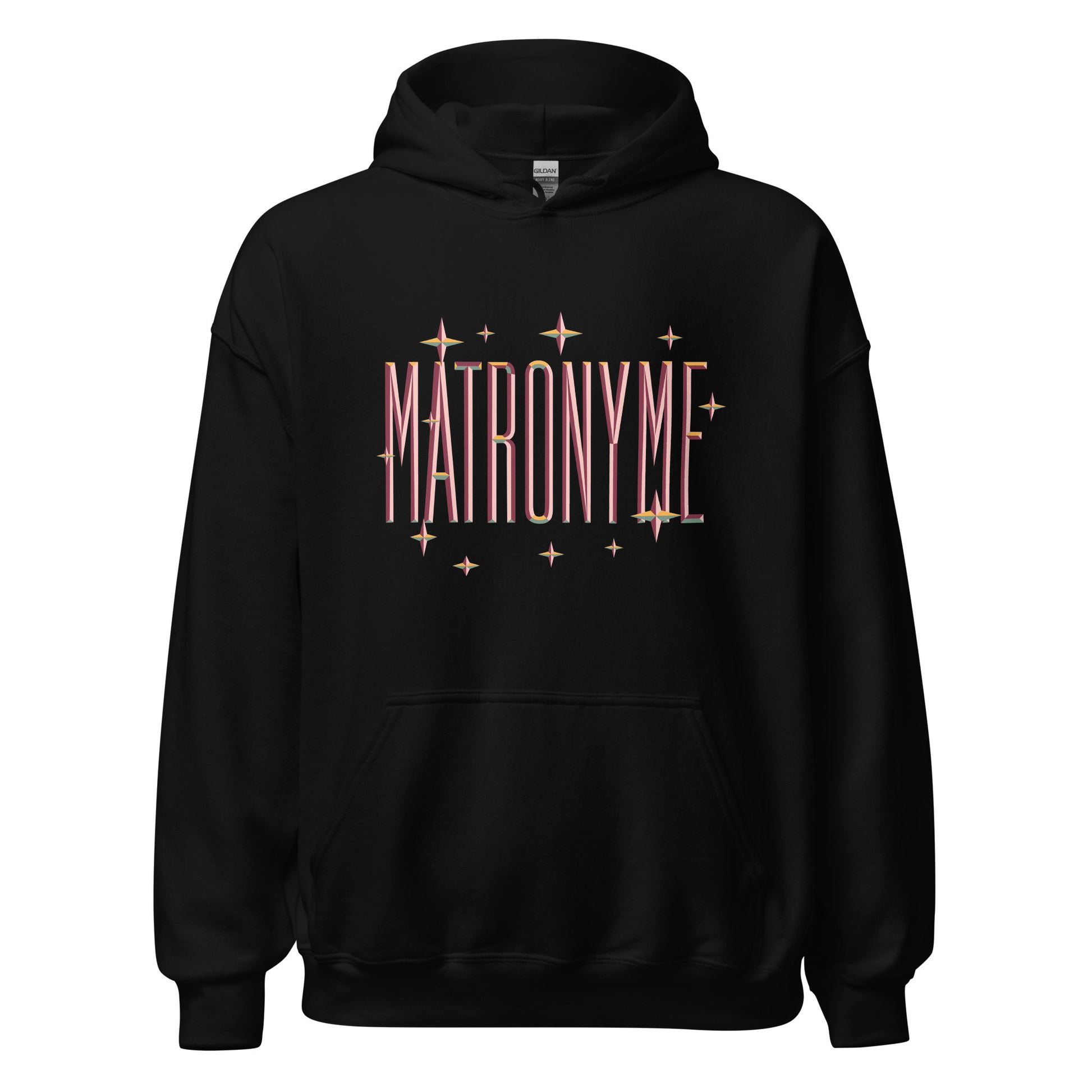 Hoodie "Matronyme" orange noir – vue de face | Inès m.