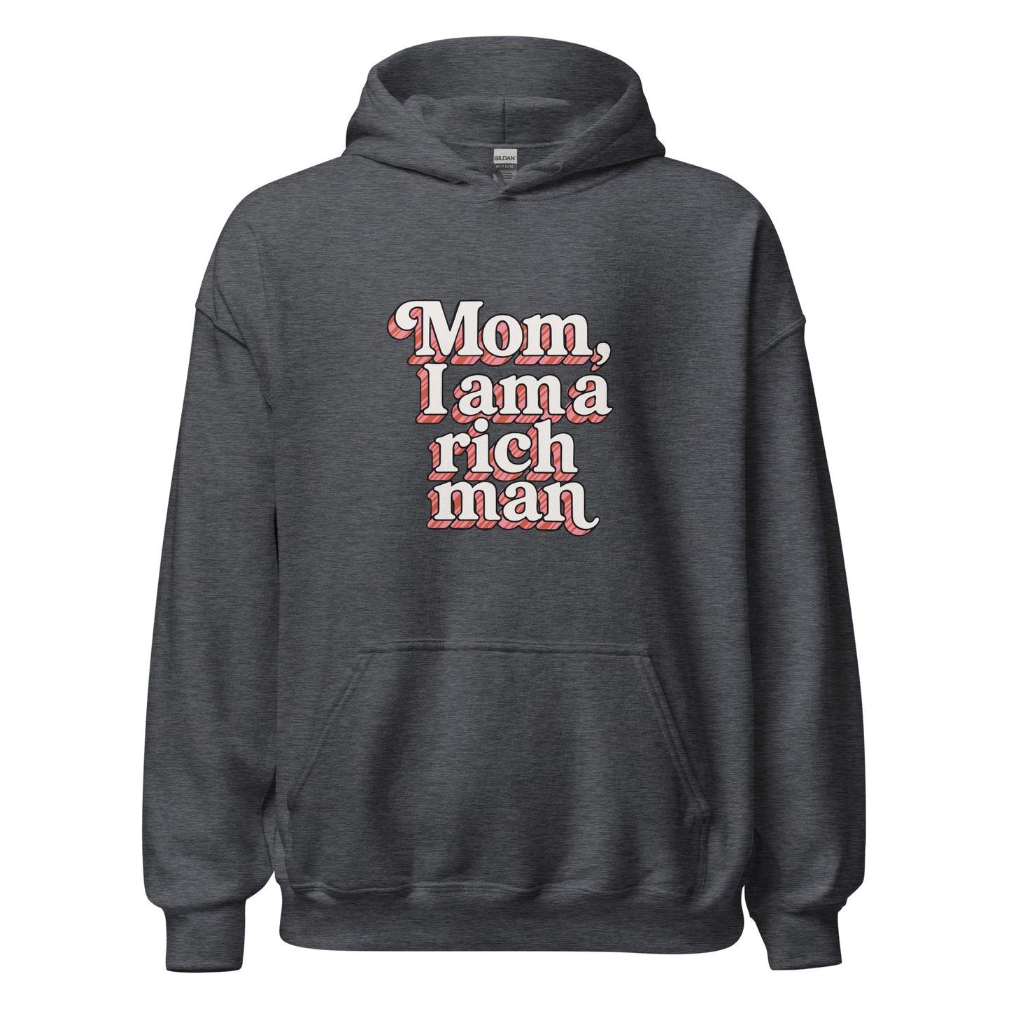 Hoodie "Mom, I'm a rich man" gris anthracite – vue de face | Inès m.