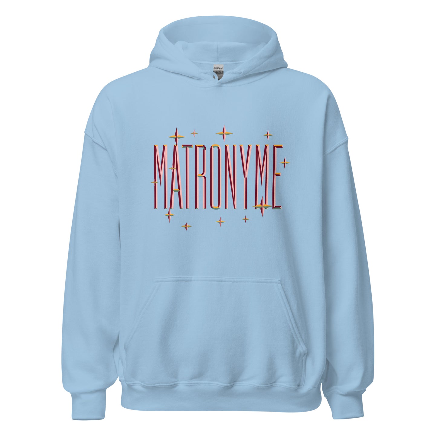 Hoodie "Matronyme" orange bleu clair – vue de face | Inès m.