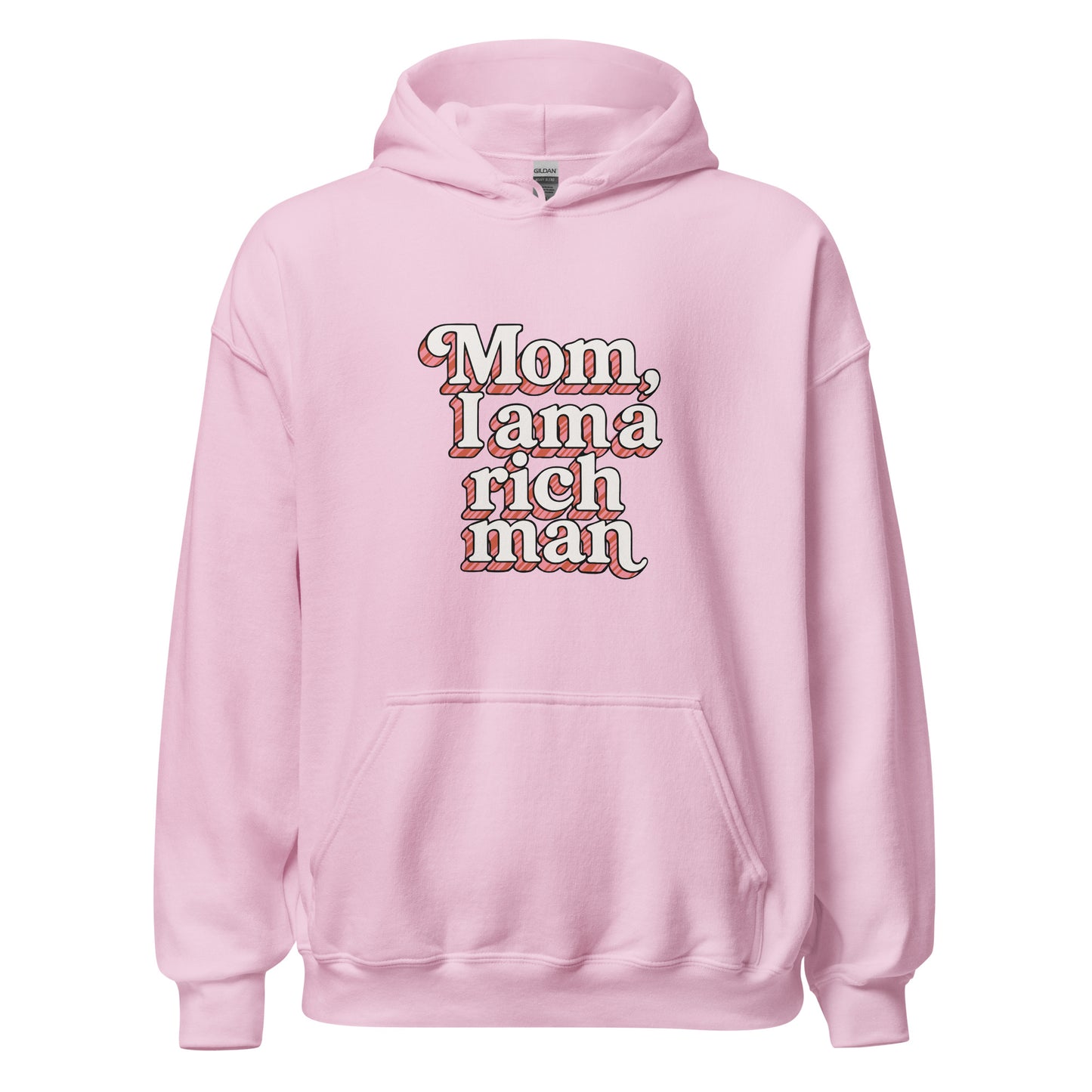 Hoodie "Mom, I'm a rich man" rose clair – vue de face | Inès m.
