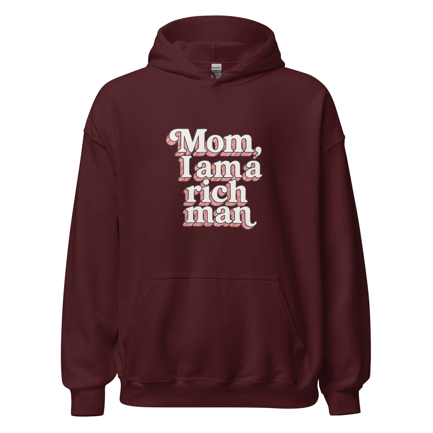 Hoodie "Mom, I'm a rich man" bordeaux – vue de face | Inès m.
