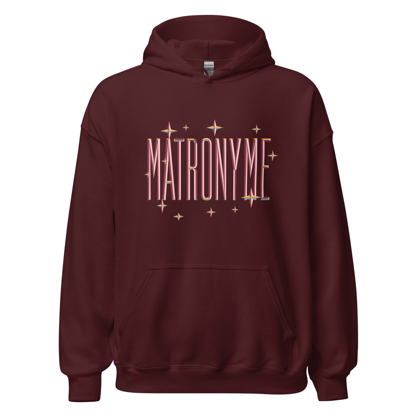 Hoodie "Matronyme" orange bordeaux – vue de face | Inès m.