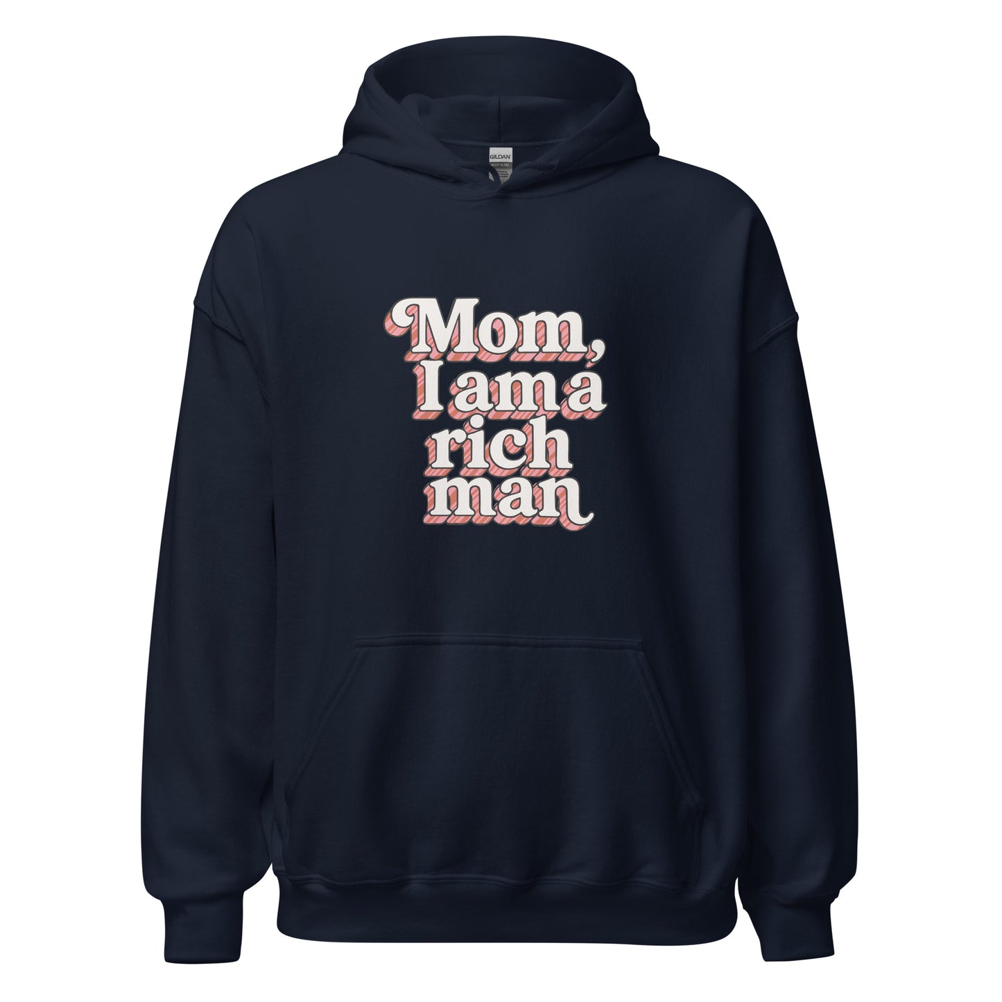 Hoodie "Mom, I'm a rich man" bleu marine – vue de face | Inès m.