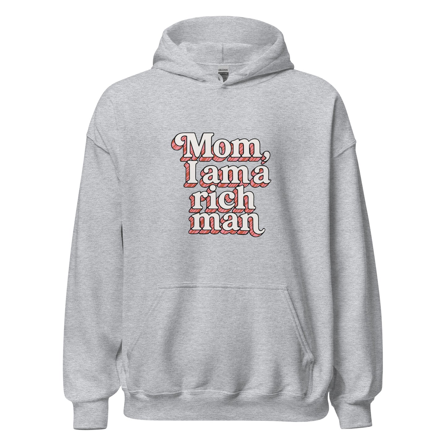 Hoodie "Mom, I'm a rich man" gris chiné – vue de face | Inès m.