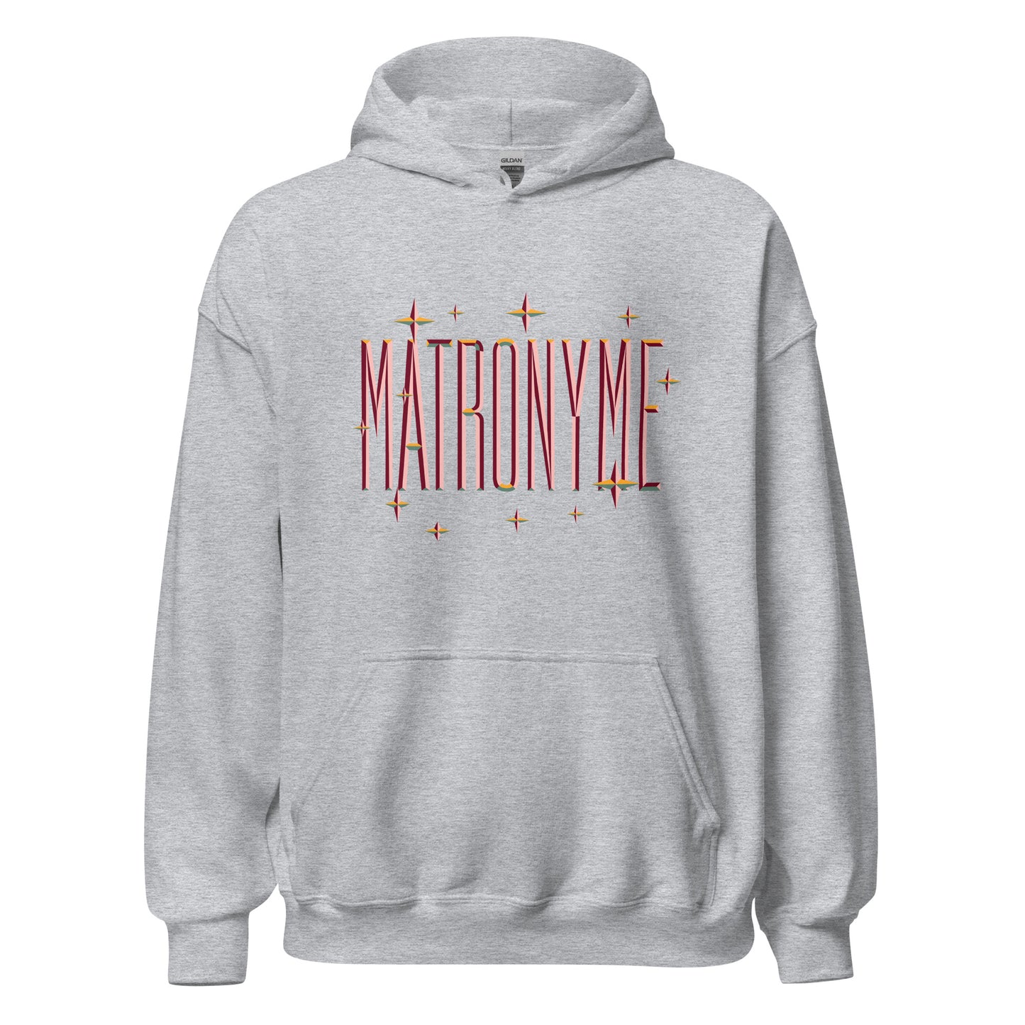 Hoodie "Matronyme" orange gris chiné – vue de face | Inès m.