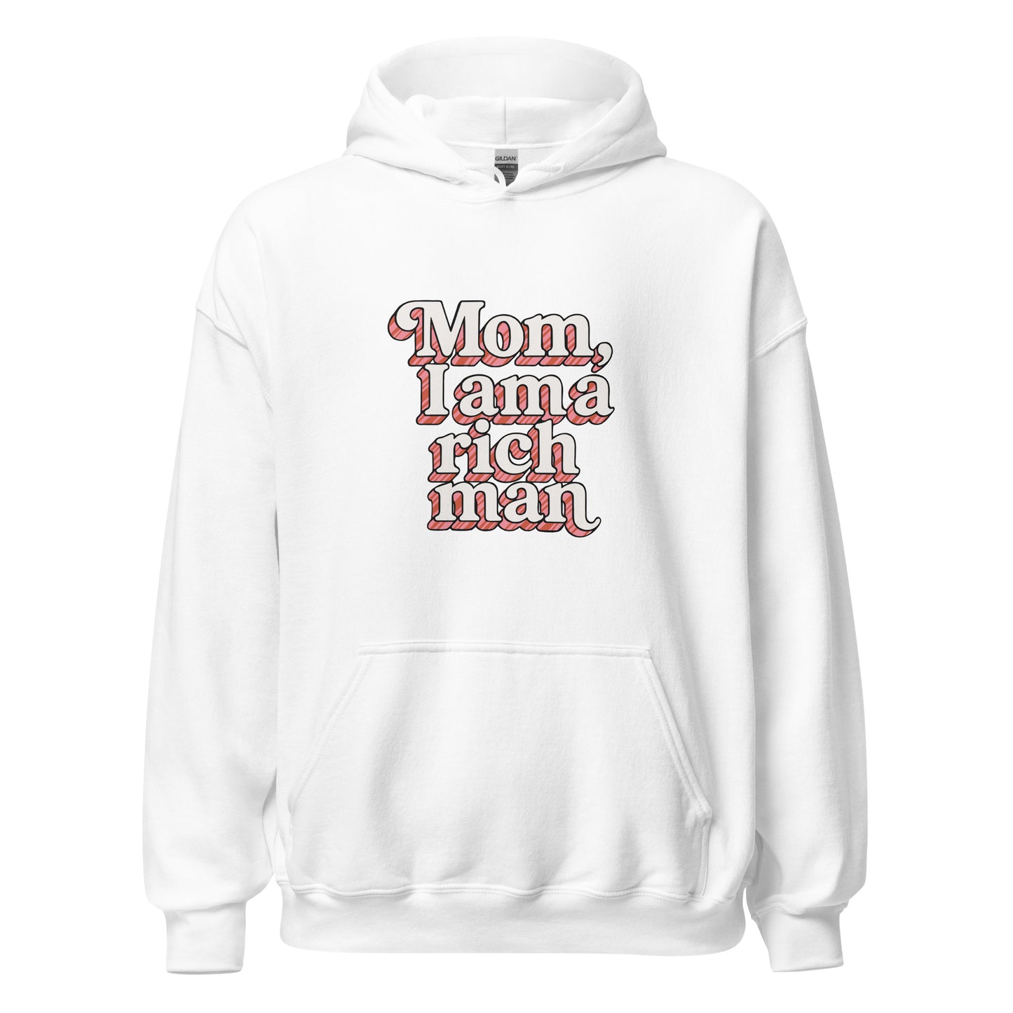 Hoodie "Mom, I'm a rich man" blanc – vue de face | Inès m.