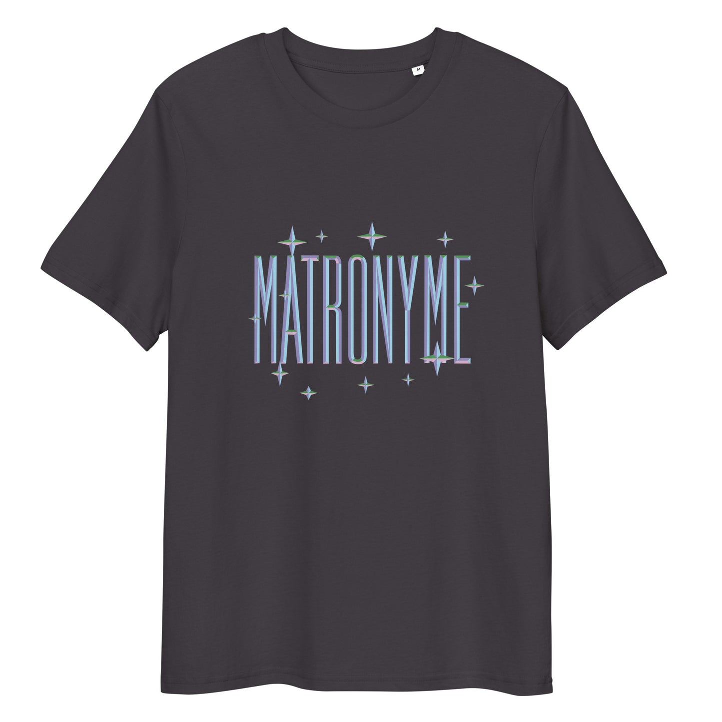 T-shirt "Matronyme" bleu clair anthracite – vue de face | Inès m.