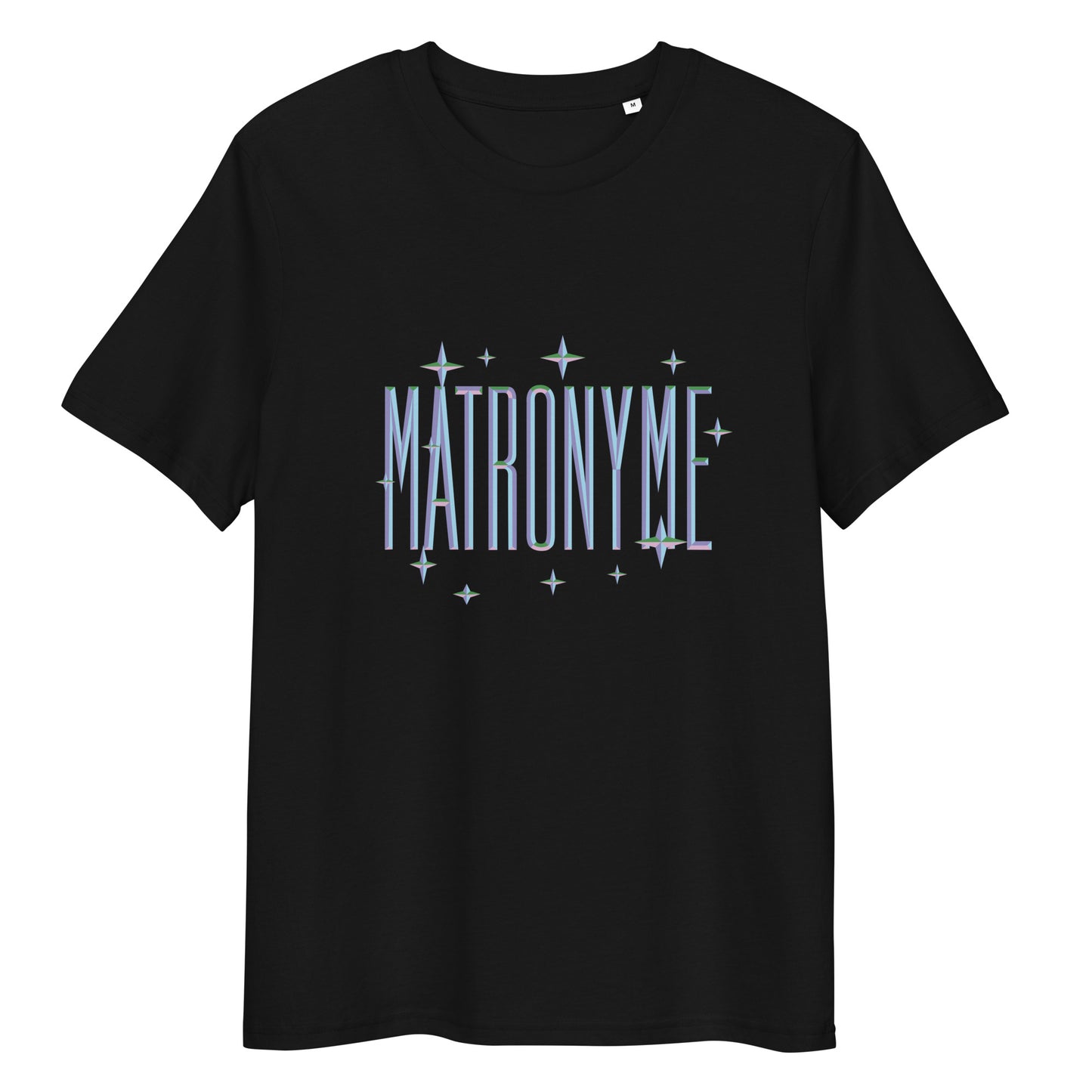 T-shirt "Matronyme" bleu clair noir – vue de face | Inès m.