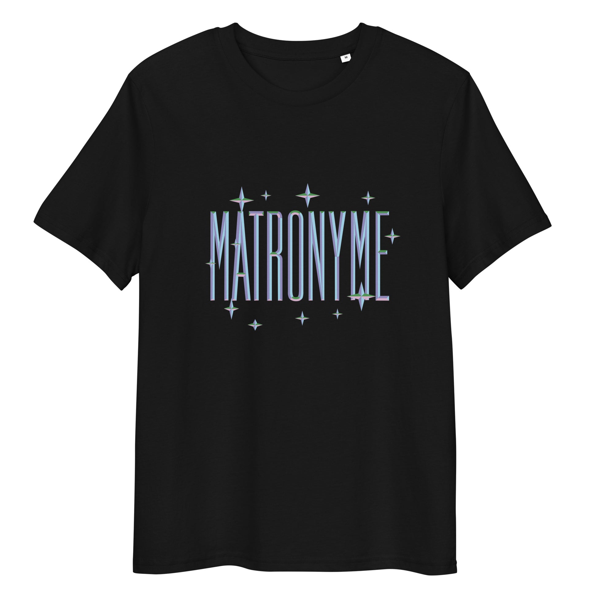 T-shirt "Matronyme" bleu clair noir – vue de face | Inès m.