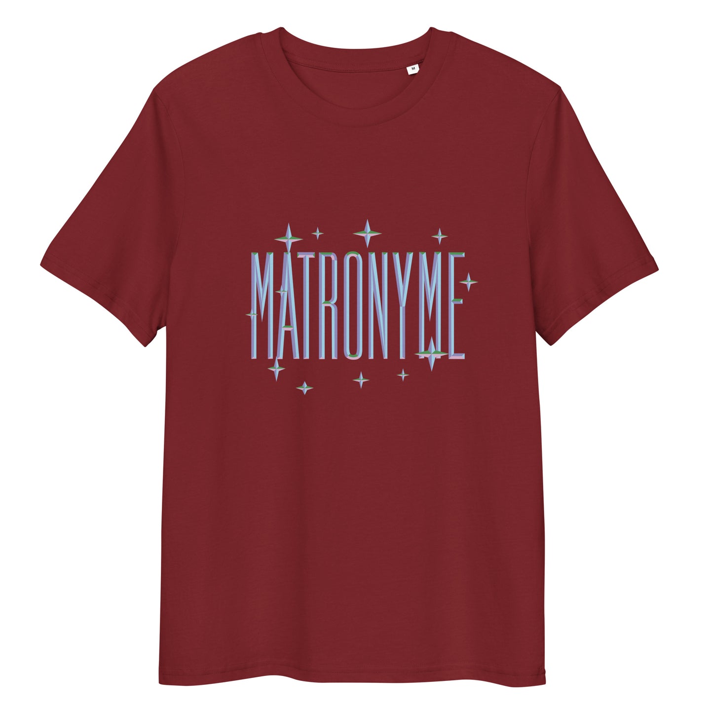 T-shirt "Matronyme" bleu clair bordeaux – vue de face | Inès m.