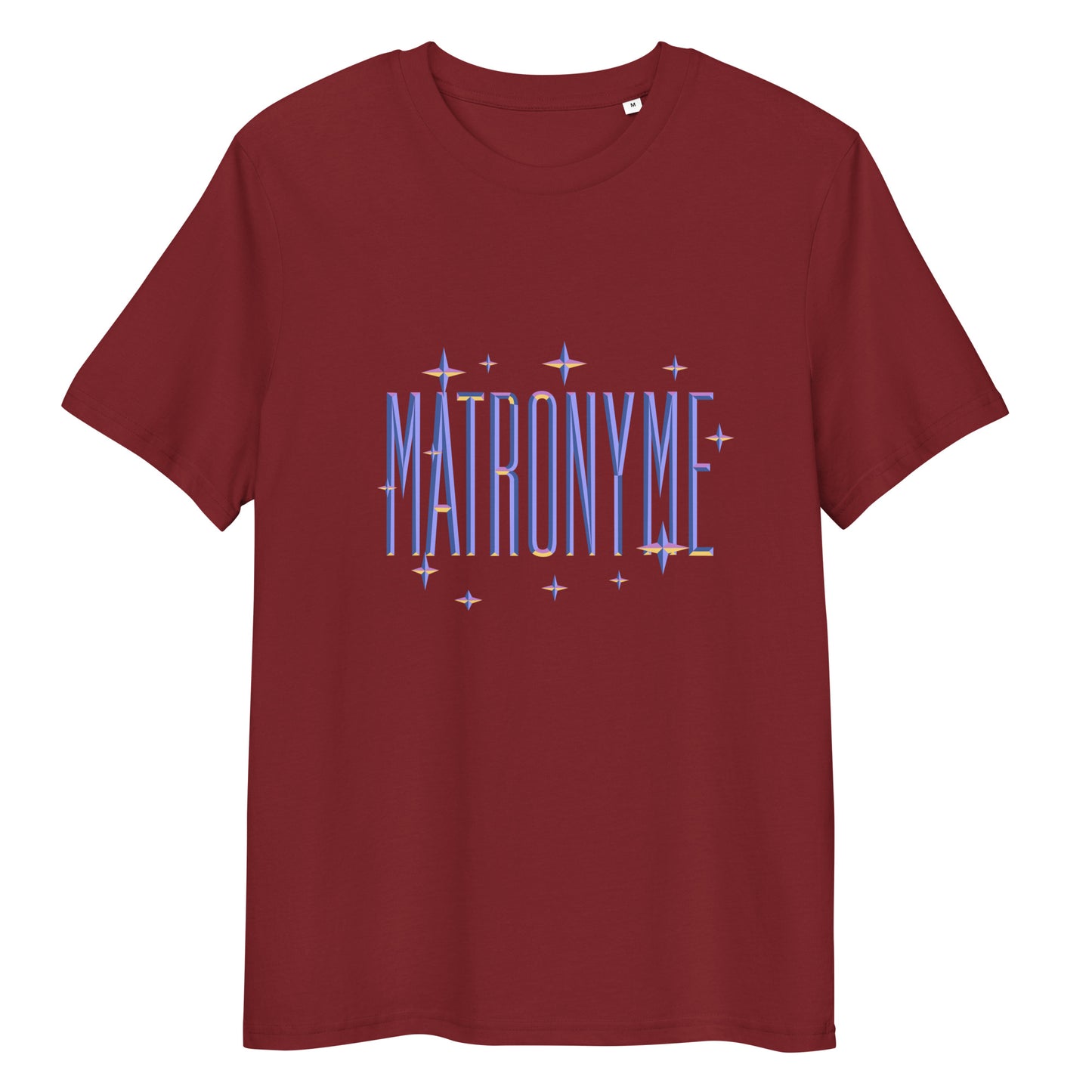 T-shirt "Matronyme" bleu bordeaux – vue de face | Inès m.