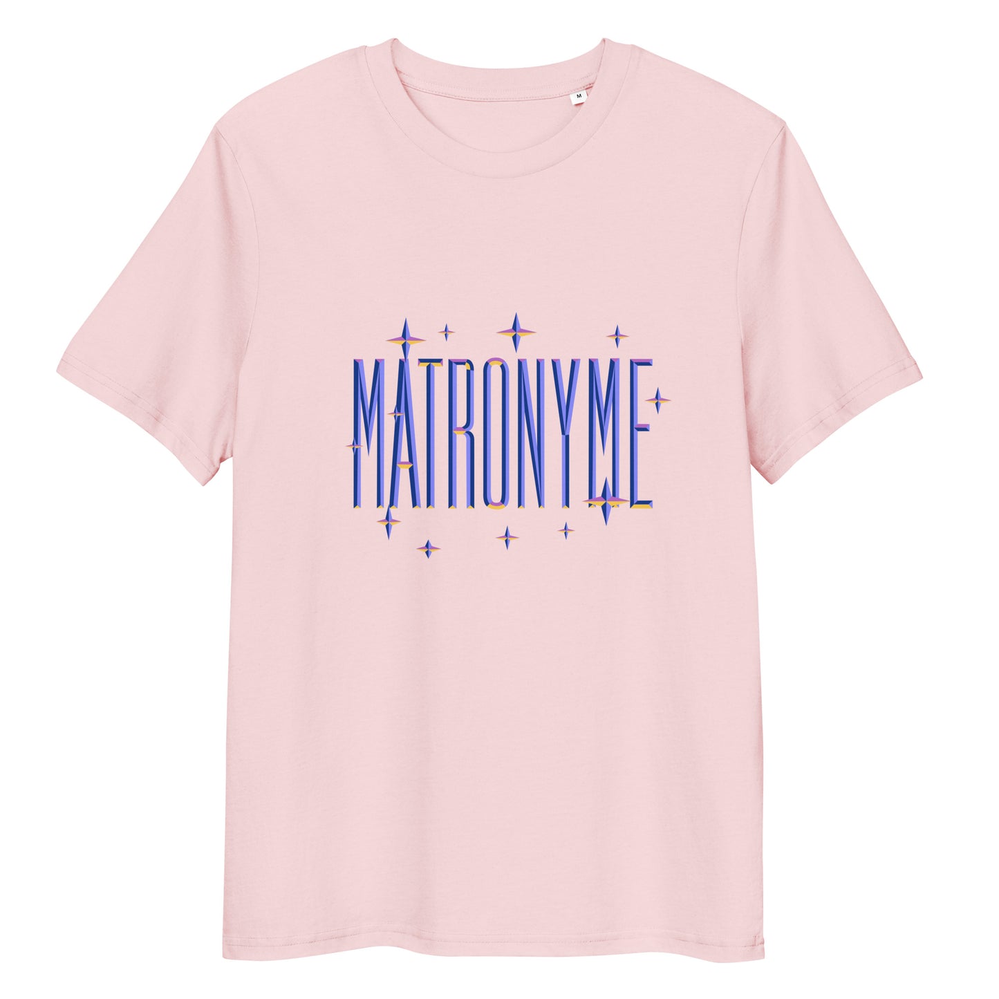 T-shirt "Matronyme" bleu rose – vue de face | Inès m.