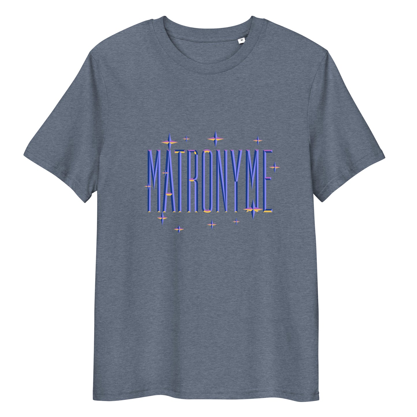 T-shirt "Matronyme" bleu bleu chiné foncé – vue de face | Inès m.