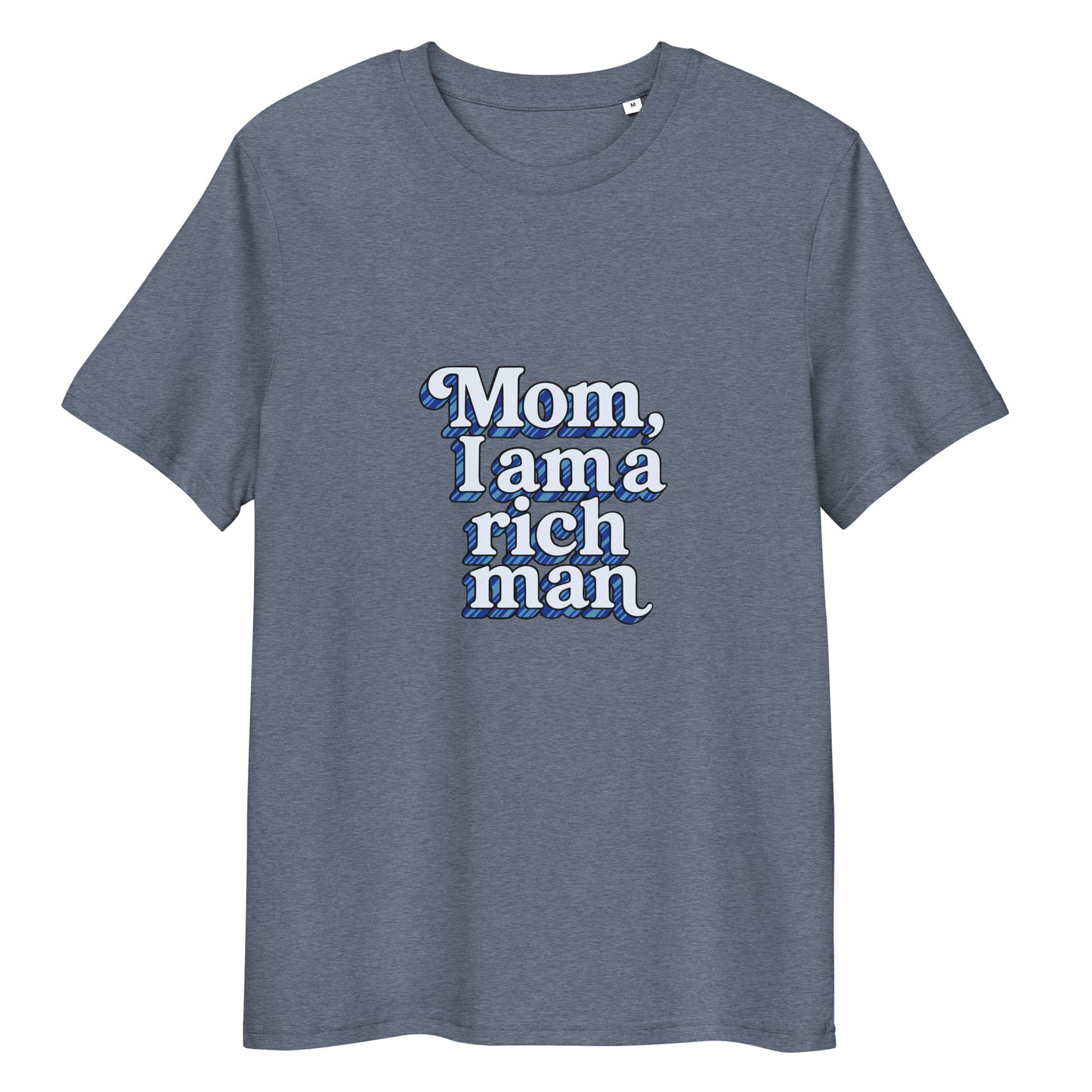 T-shirt "Mom, I'm a rich man" - bleu bleu chiné foncé – vue de face | Inès m.