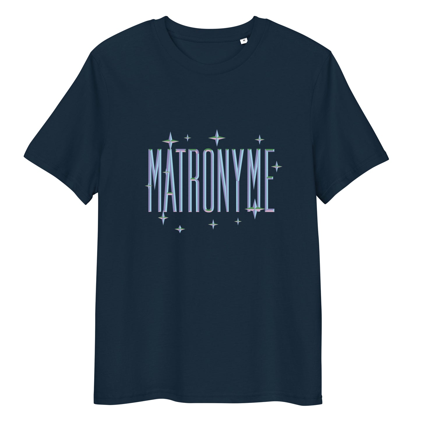 T-shirt "Matronyme" bleu clair bleu marine – vue de face | Inès m.
