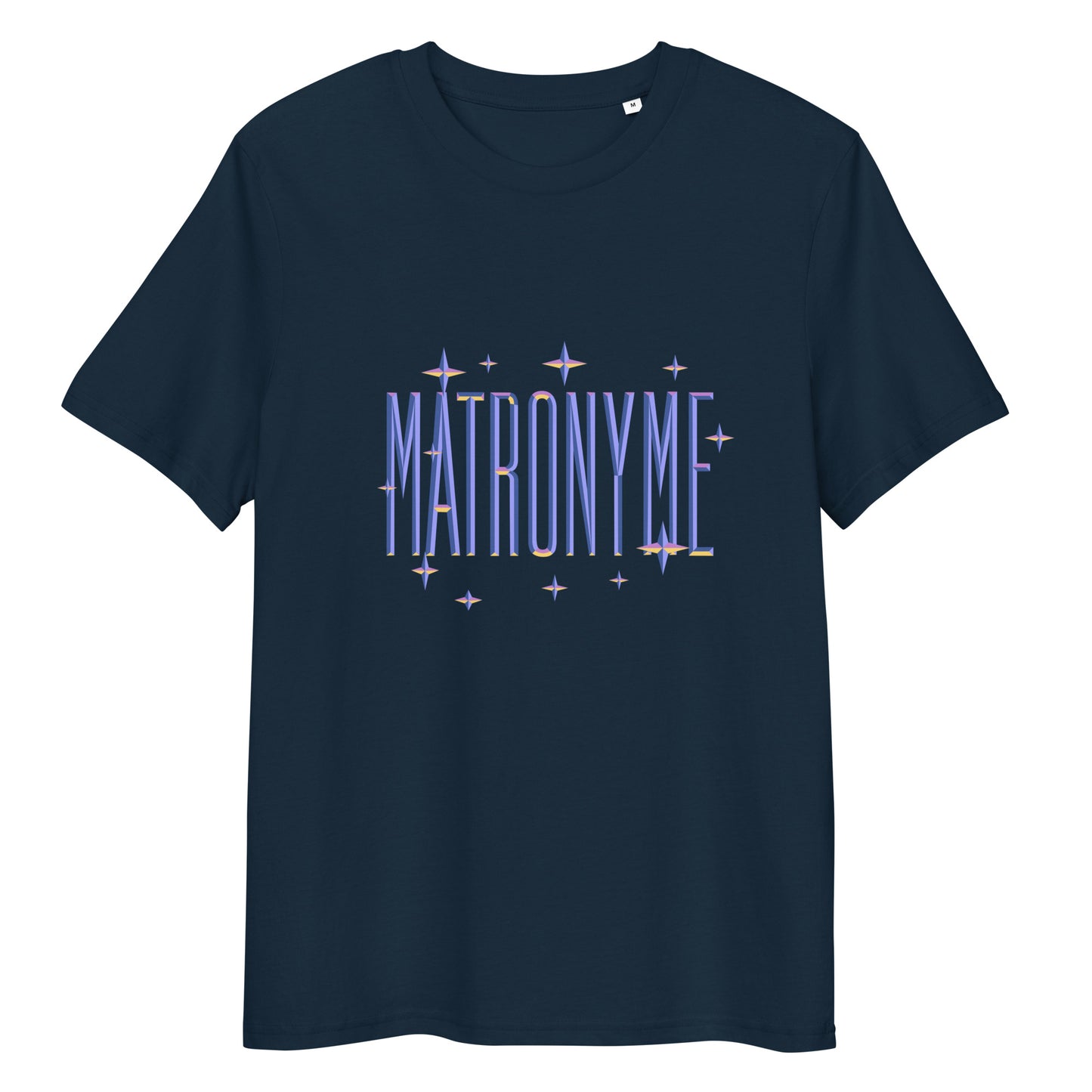 T-shirt "Matronyme" bleu bleu marine – vue de face | Inès m.