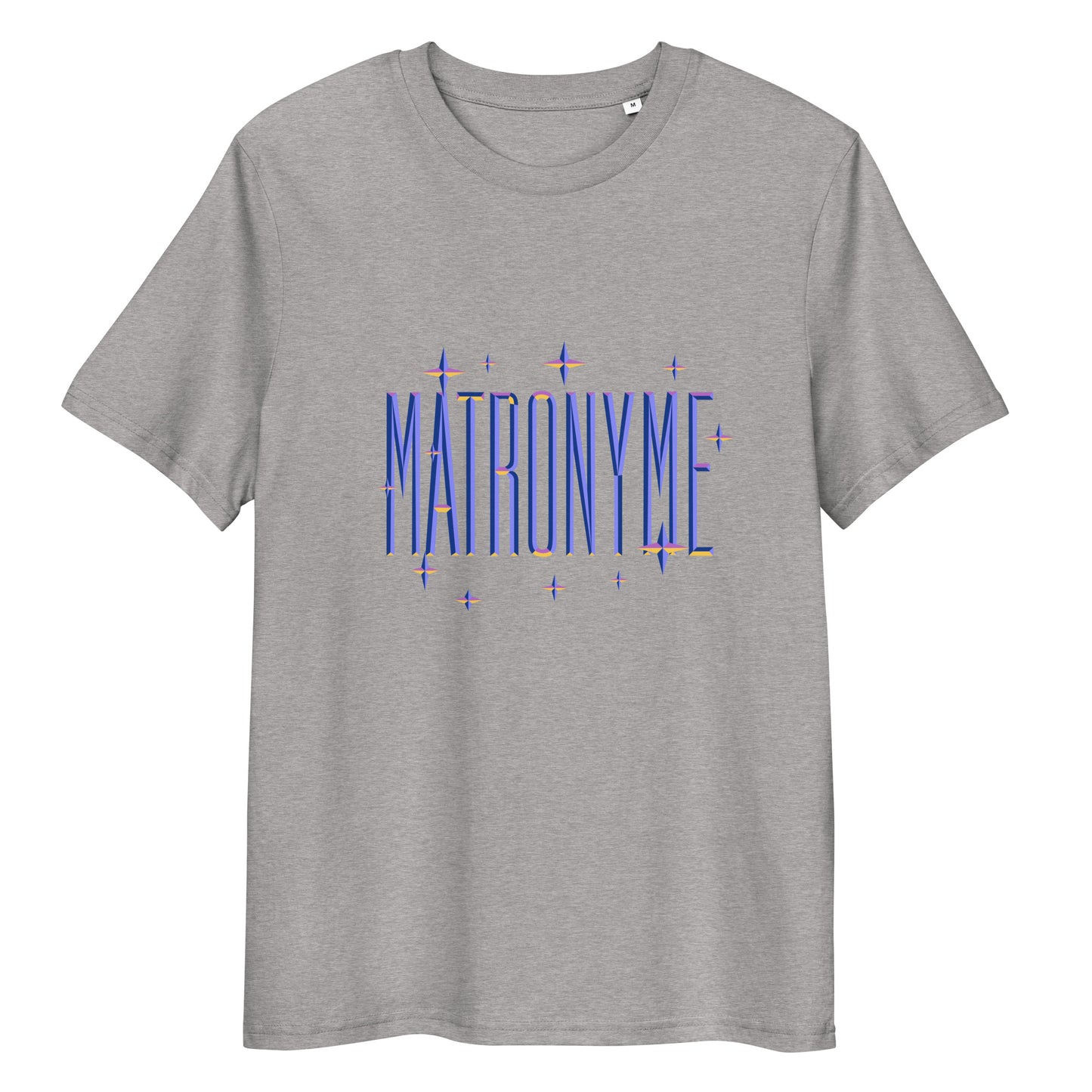 T-shirt "Matronyme" bleu gris chiné – vue de face | Inès m.