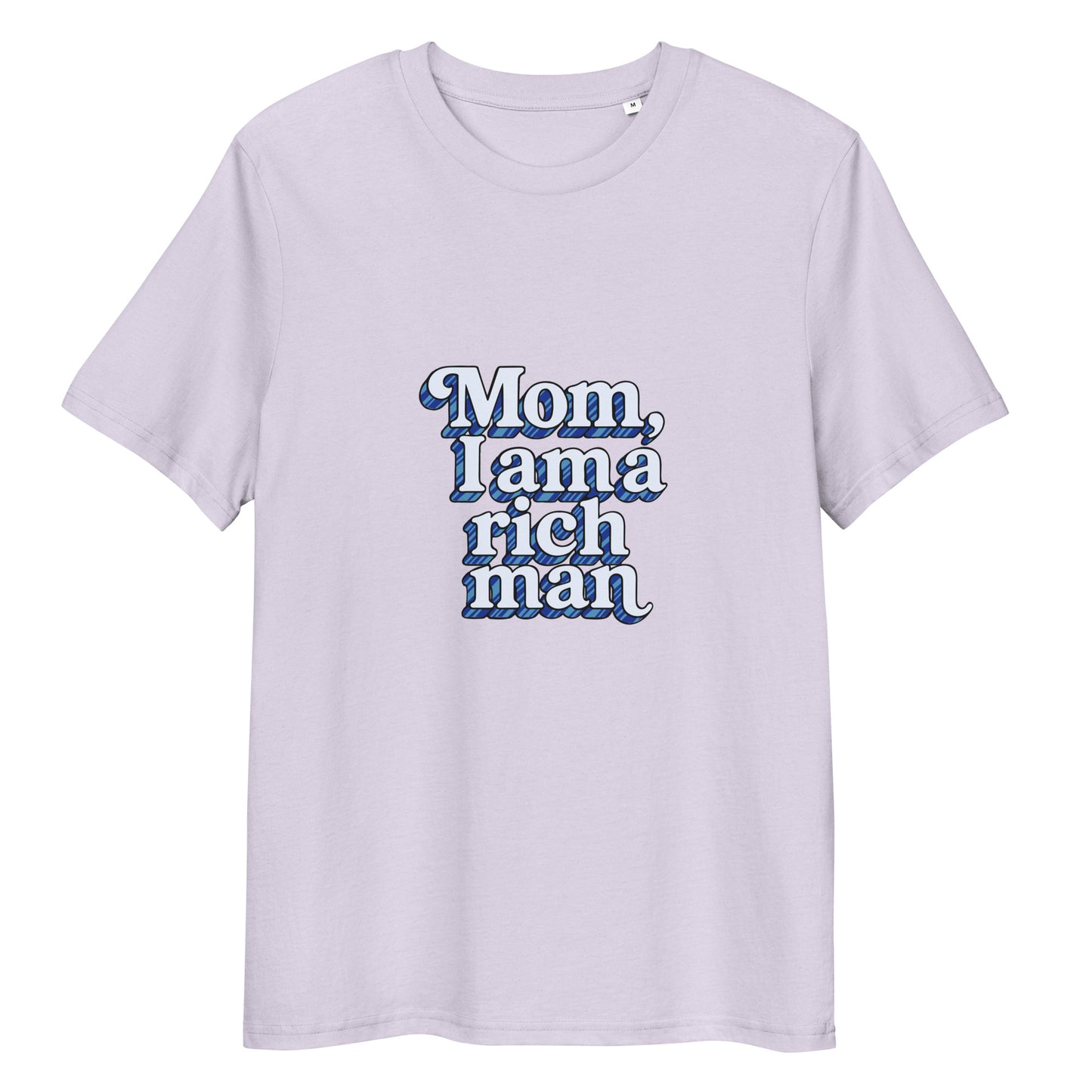 T-shirt "Mom, I'm a rich man" - bleu coloris présenté – vue de face | Inès m.