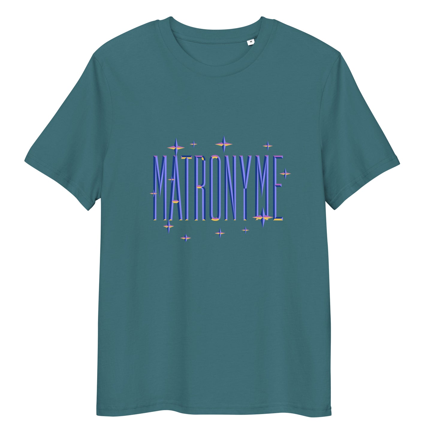 T-shirt "Matronyme" bleu bleu-vert – vue de face | Inès m.