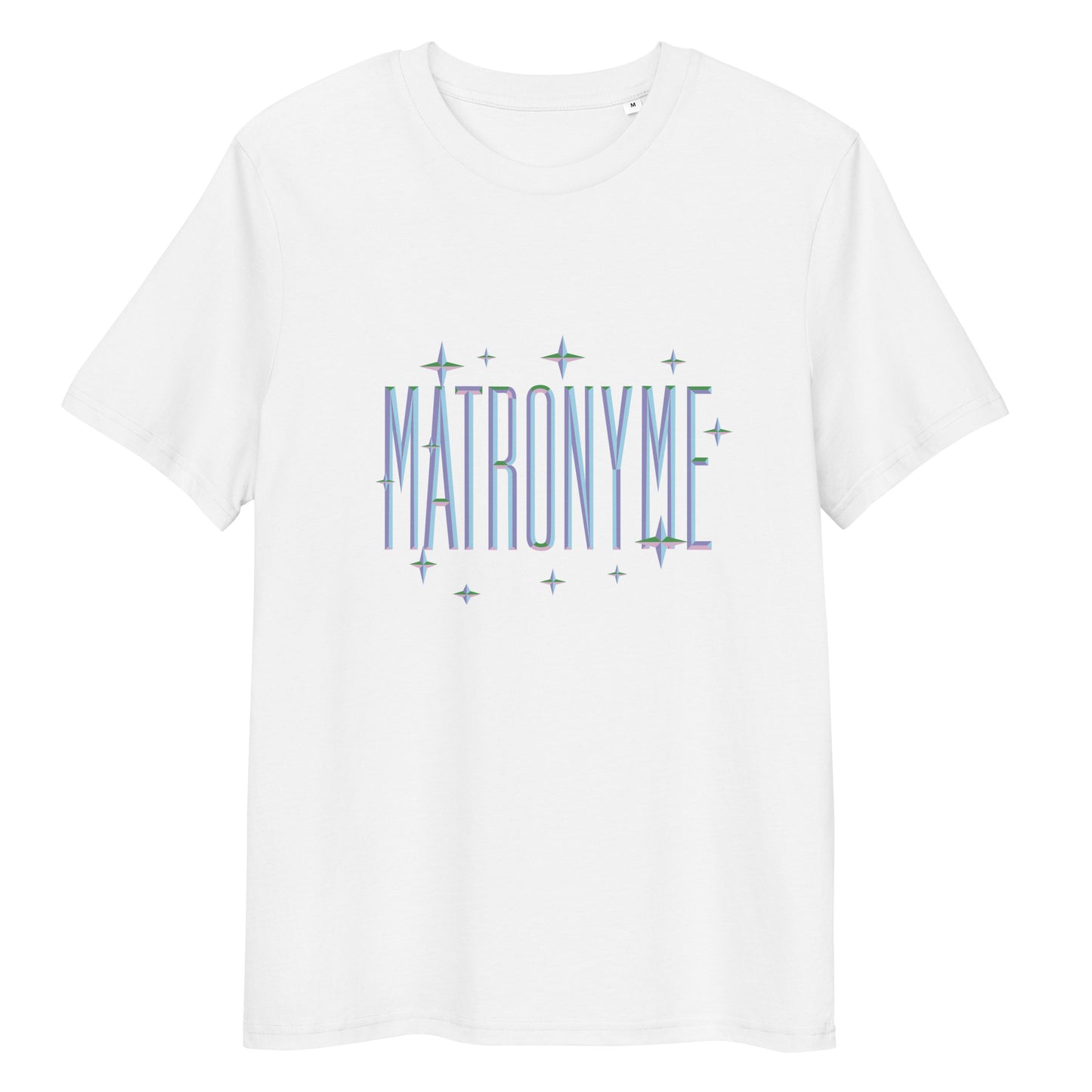 T-shirt "Matronyme" bleu clair blanc – vue de face | Inès m.