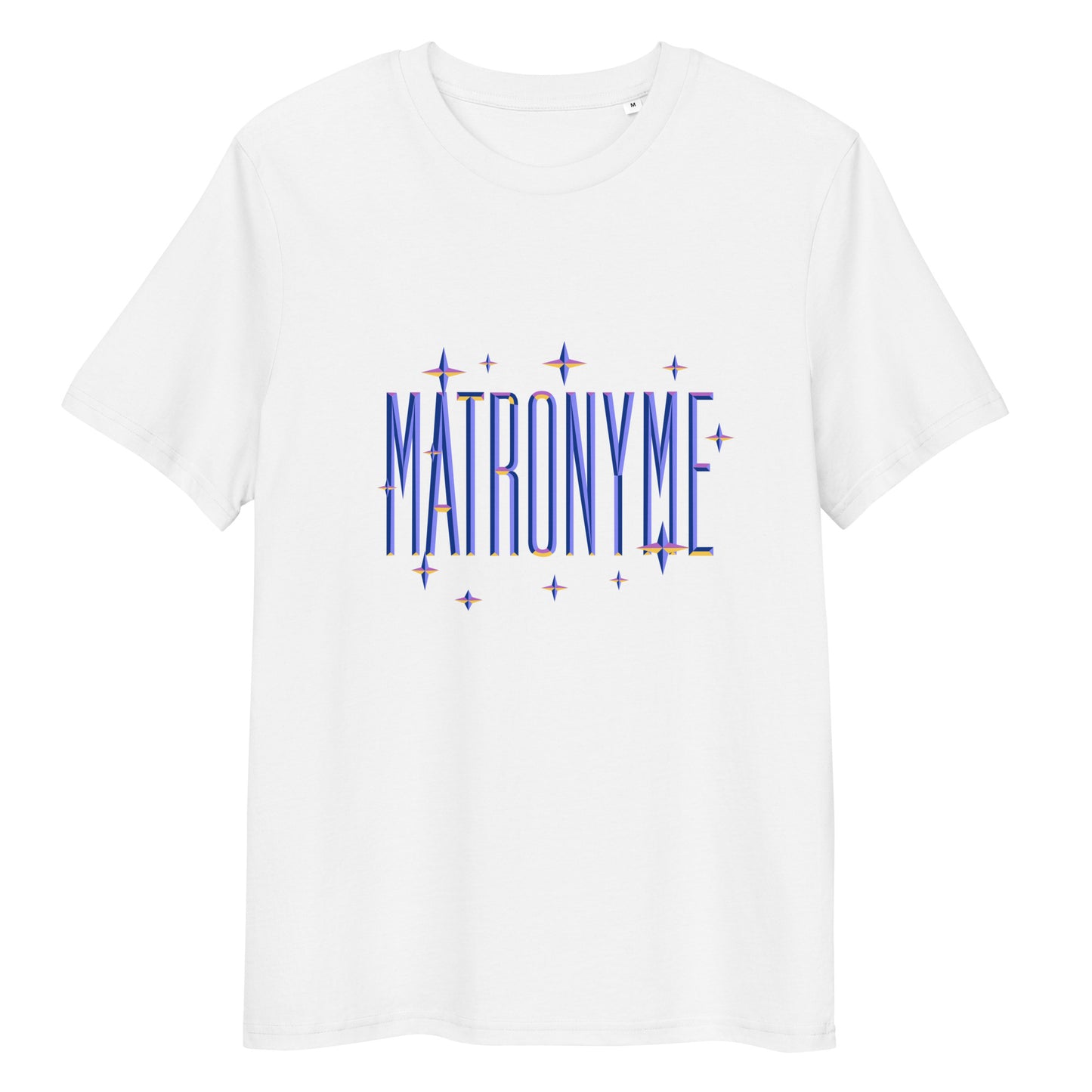 T-shirt "Matronyme" bleu blanc – vue de face | Inès m.