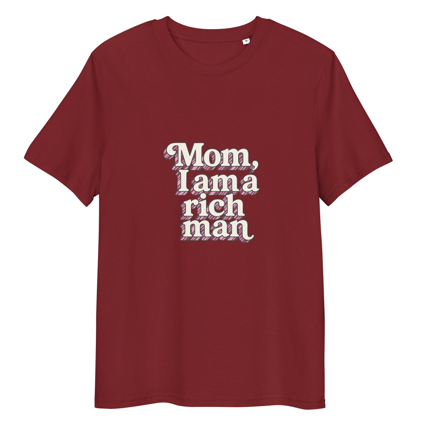 T-shirt "Mom, I'm a rich man" bordeaux – vue de face | Inès m.