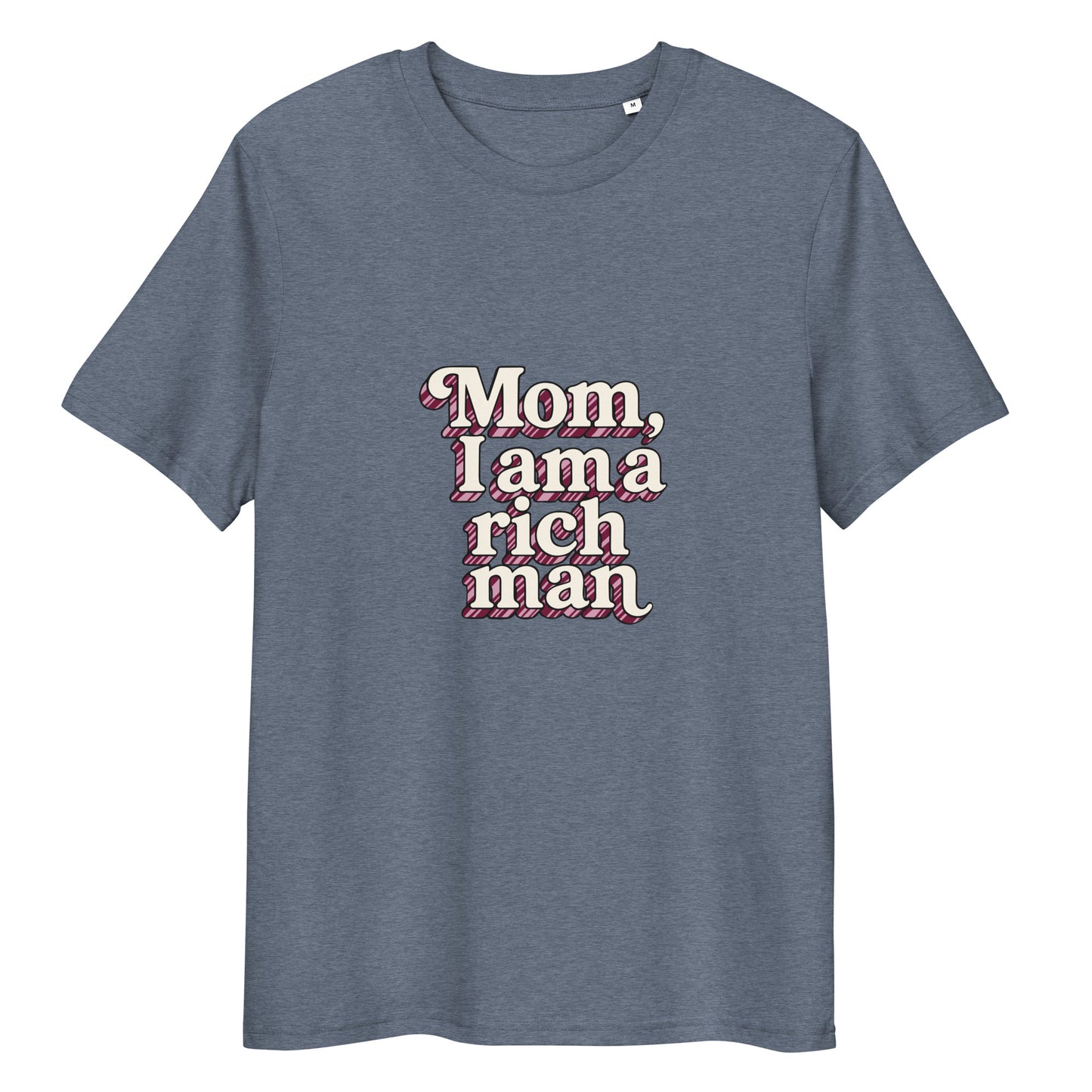 T-shirt "Mom, I'm a rich man" bleu chiné foncé – vue de face | Inès m.
