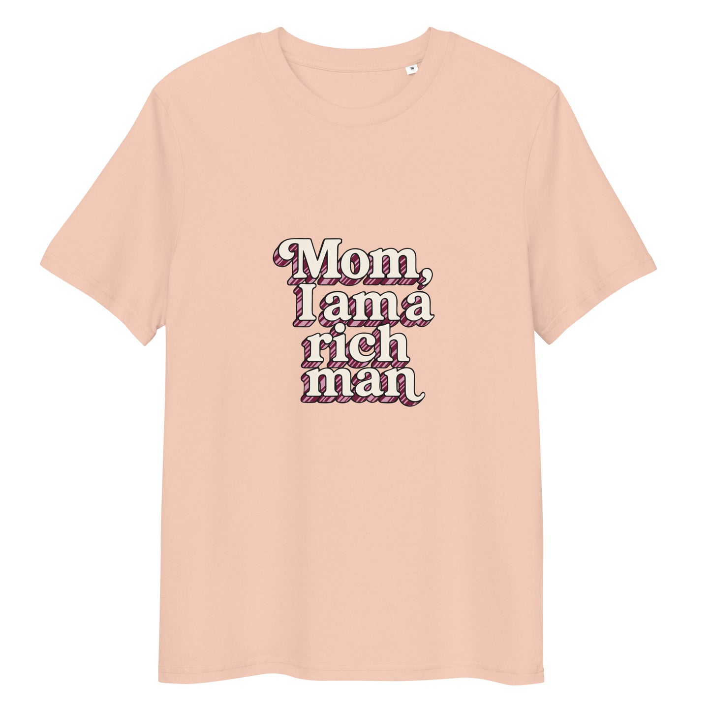 T-shirt "Mom, I'm a rich man" pêche – vue de face | Inès m.