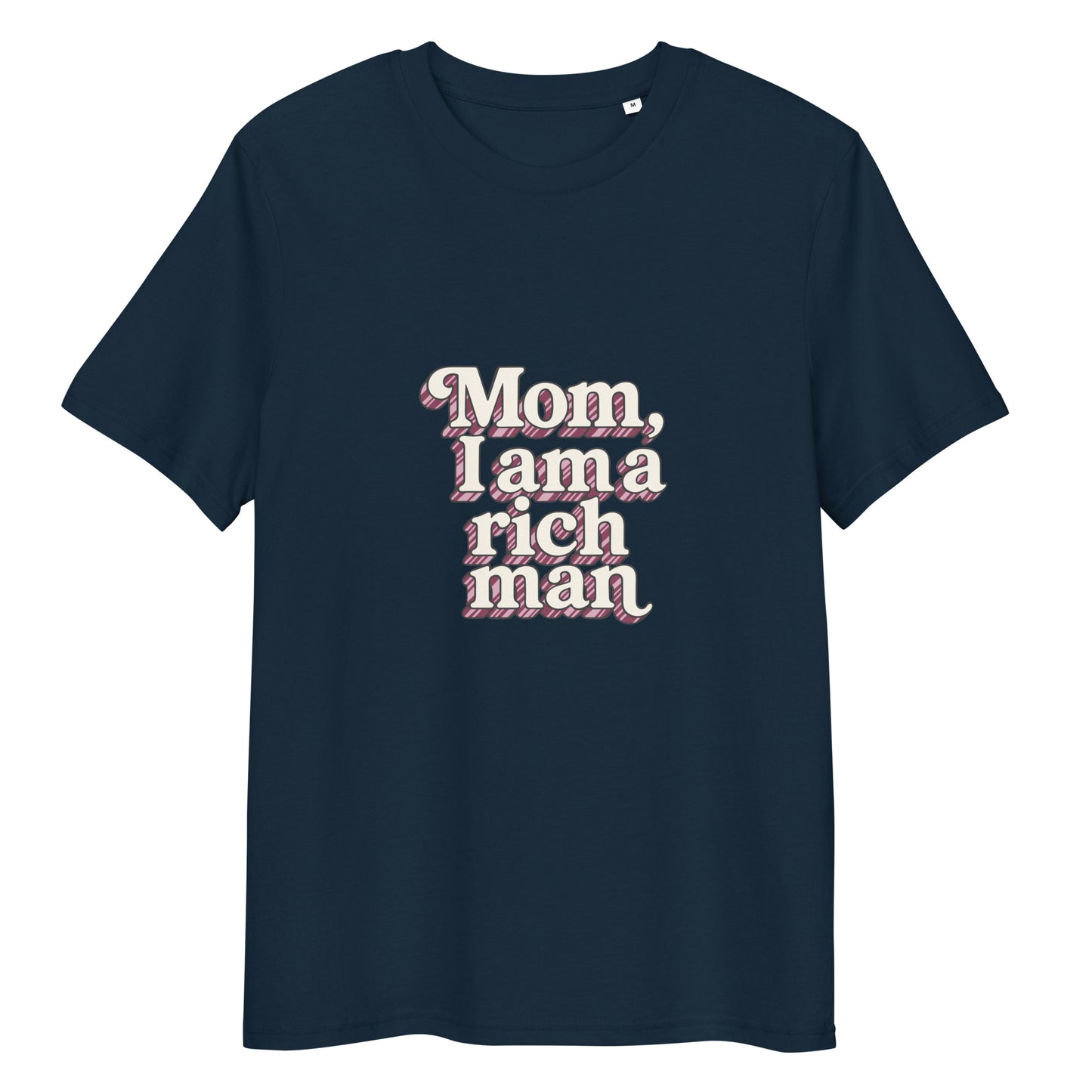 T-shirt "Mom, I'm a rich man" bleu marine – vue de face | Inès m.