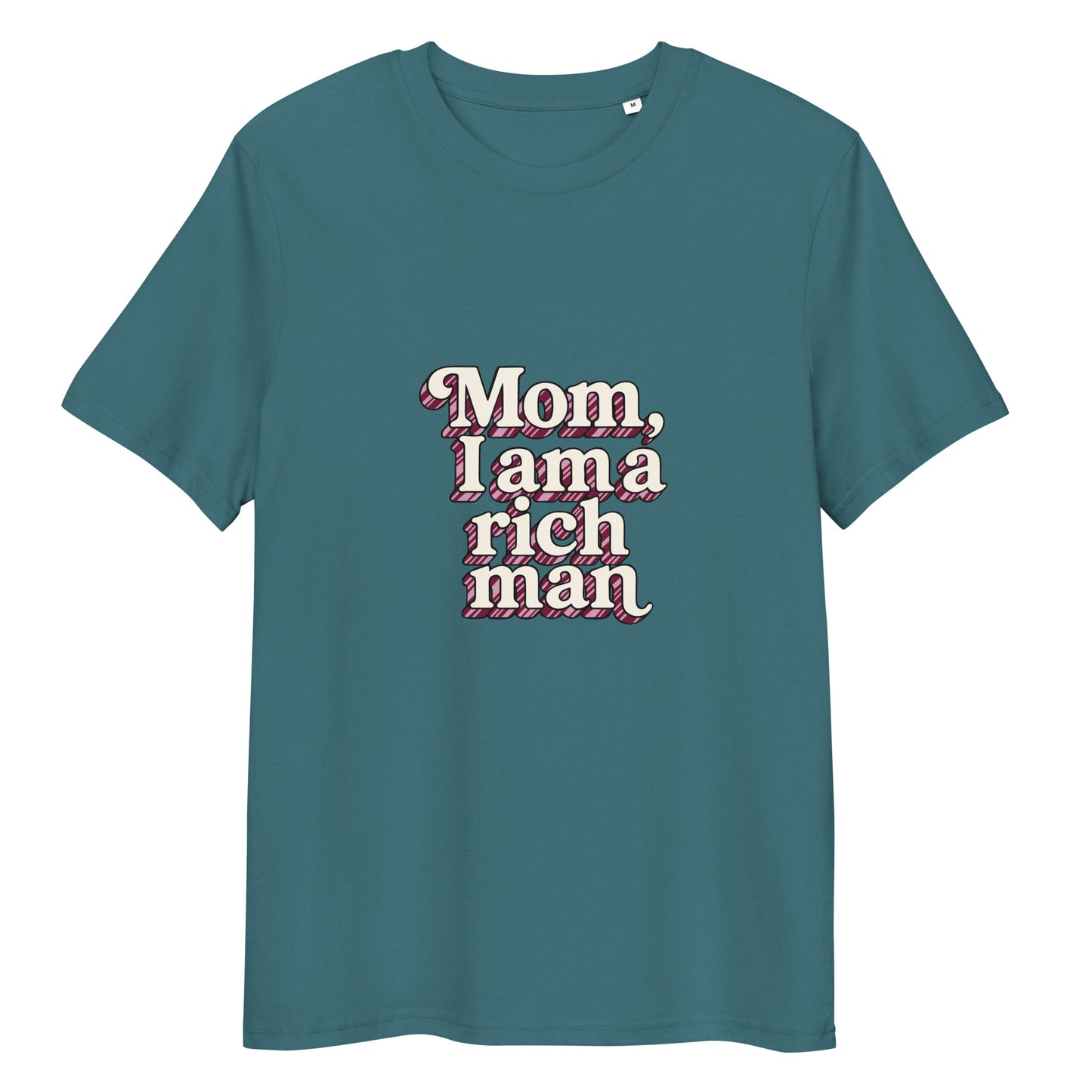 T-shirt "Mom, I'm a rich man" bleu-vert – vue de face | Inès m.