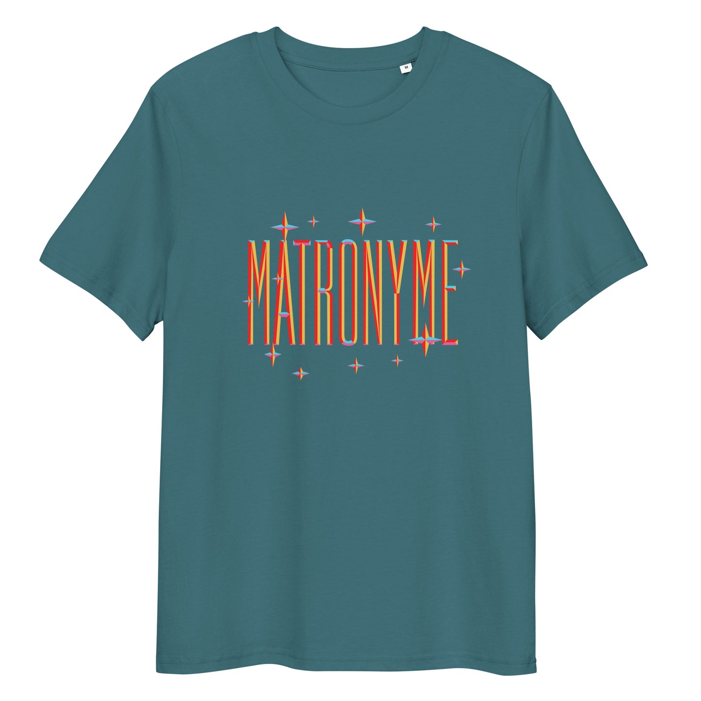 T-shirt "Matronyme" - Orange bleu-vert – vue de face | Inès m.